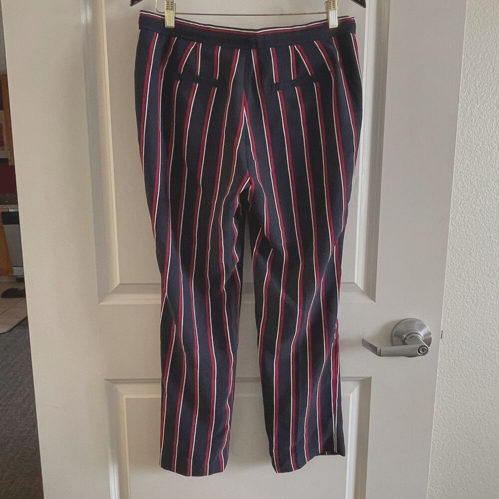 Banana Republic Striped Pants Size 4 Navy Blue Red White Ankle Drawstring Pleat - Picture 3 of 10